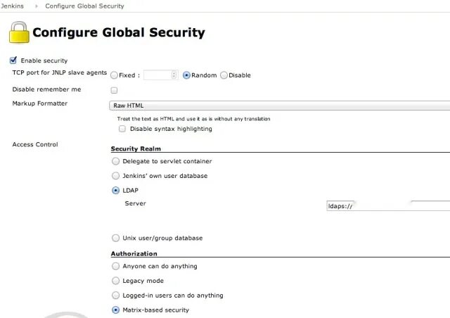 Jenkins «configure Global Security».