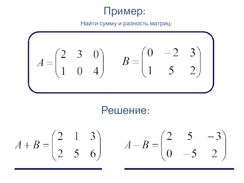 Вычислите разность 0 2. Сумма и разность матриц. Разность матриц. Разность двух матриц. Как найти сумму и разность матриц.