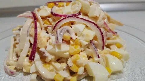 Салат кальмар яйцо кукуруза сыр