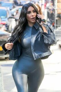 Kim Kardashian West in the Jogging Pant and Bodysuit for Fashion Week