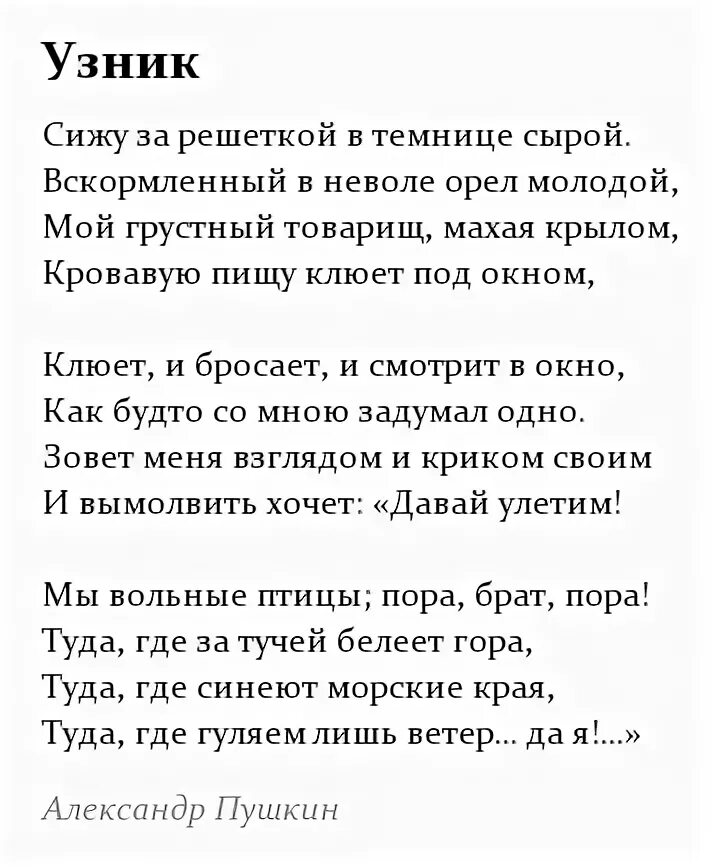 Стихотворение пушкина 6 класс. Александр Сергеевич Пушкин узник. Стихотворение Александра Сергеевича Пушкина узник текст. Александр Сергеевич Пушкин узник текст. Александр Сергеевич Пушкин стих узник.