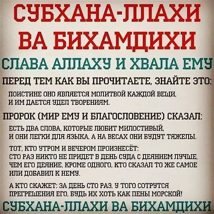 Субханаллахиль азим уа бихамдихи