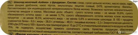 Шоколад с фундуком калорийность