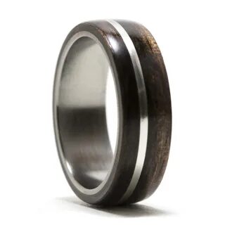 Ebony Wood Ring Lined With Titanium And Silver Inlay - Warren Rings.