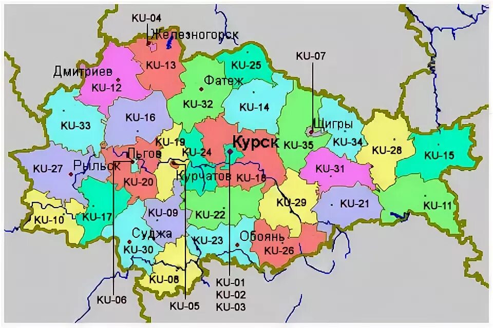 Курская область с поселками на карте
