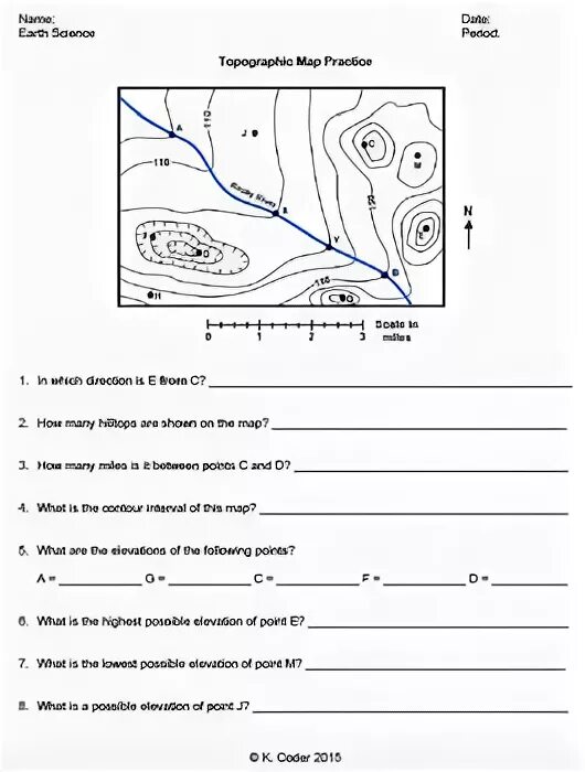 Practice map. Worksheets по географии. topography map contour lines.