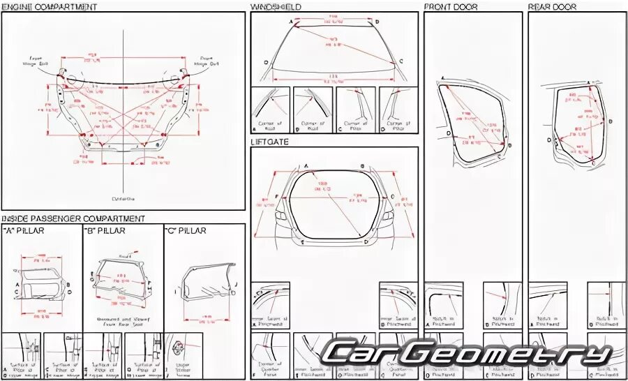 Диаметр хонда фит. Геометрия кузова Honda Fit 2002. Габариты капота Хонда фит. Габариты Хонда фит 2002. Хонда фит 2008 года геометрия кузова.