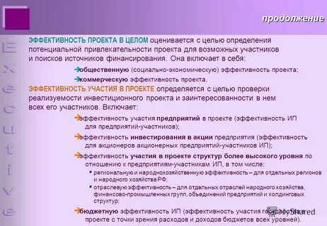 Эффективность проекта в целом