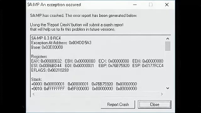 Краш сампа. 0x004dd5a3 краш. Краш ошибка самп. Краш CRMP. Exception at address 0x00000000