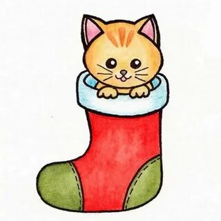 Как легко нарисовать новогоднего котика