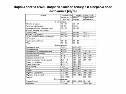 Нормы высева семян на 1 га