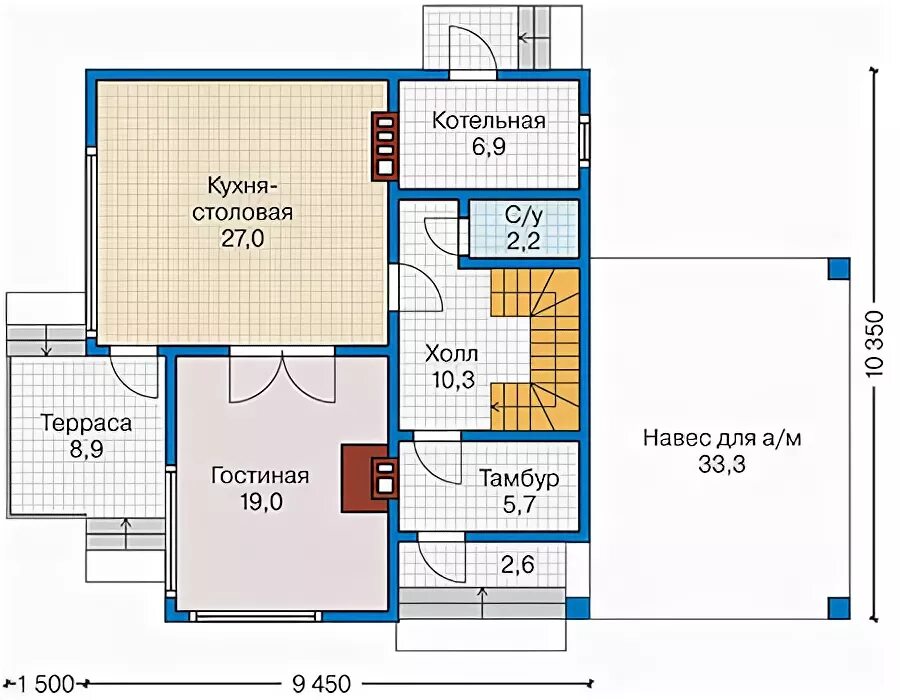 Каркасный дом 10x10 Проект КД-93
