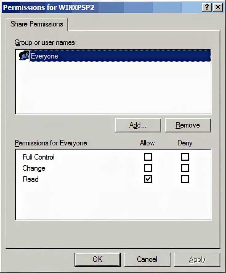 Access Windows XP. Group permissions