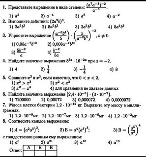 Работа по алгебре восьмой класс