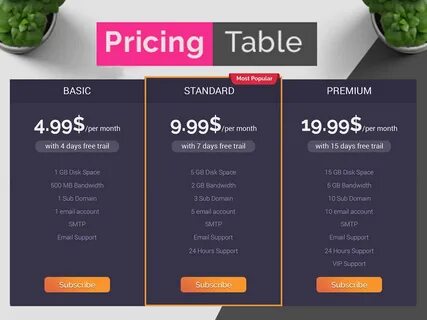 Pricing Table Pricing Chart Pricing Package Download By Anjan.