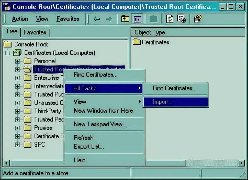 Trusted root certificates