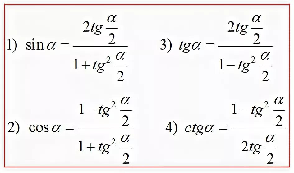 Выражение тригонометрических функций через тангенс половинного угла. Универсальная подстановка через тангенс половинного аргумента. Формула тангенса половинного аргумента. Формула синуса через тангенс половинного угла. Синус альфа пополам