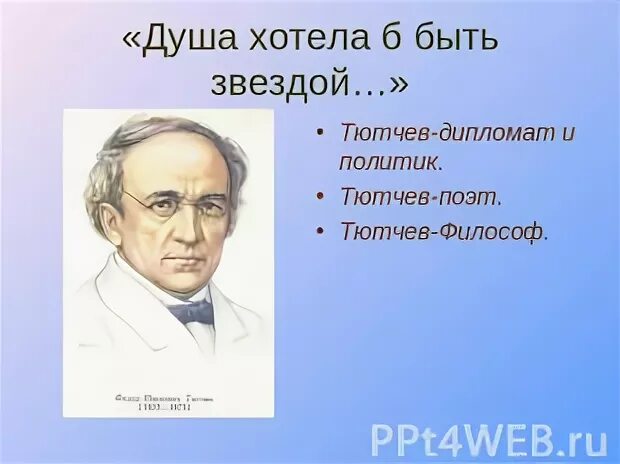 Душа хотела быть звездой Тютчев. Ф И Тютчев как дипломат.