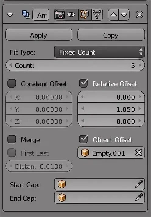 Array with object Offset. Counter relative total. Start offset