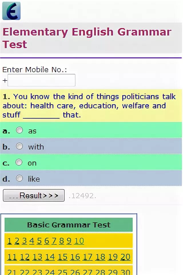 Grammar test elementary. Grammar test elementary