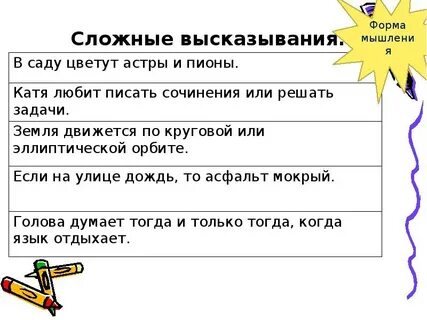 Приведите примеры простого и сложного высказывания