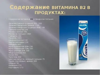 Содержание в продуктах витамина в 1
