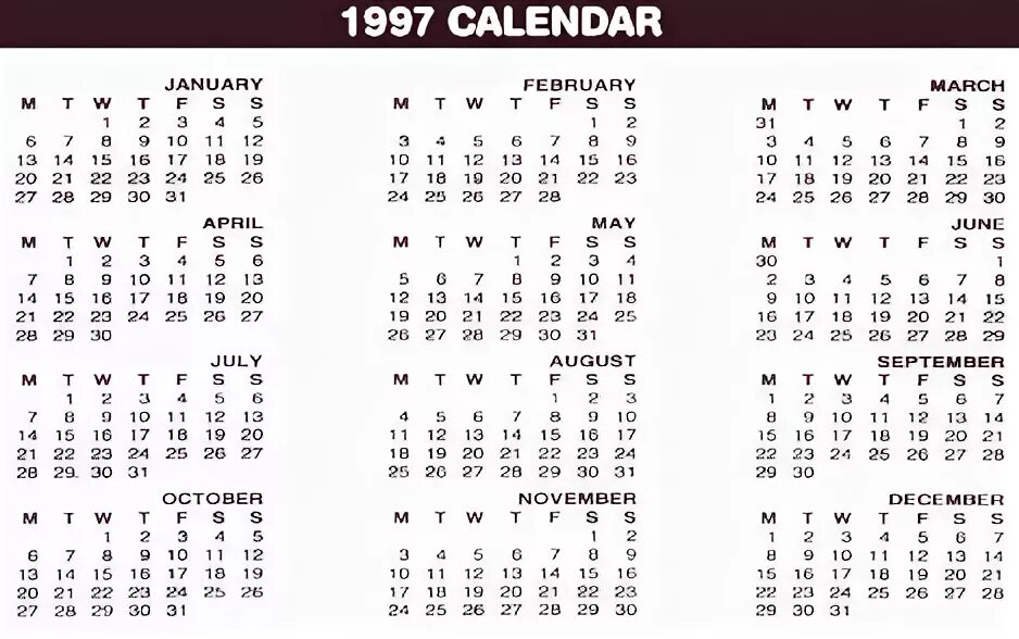 Декабрь 1997 года календарь Фиат (лимузин)