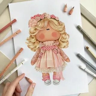 Нарисованная текстильная кукла