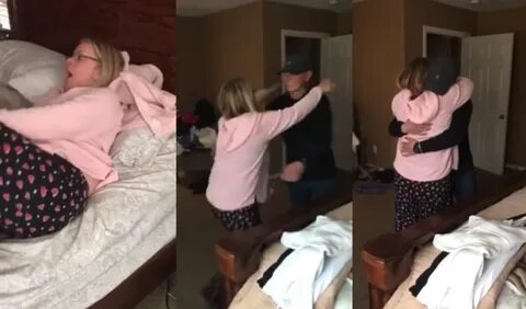 Ill mom leaps out of bed at Marine sons early homecoming - W