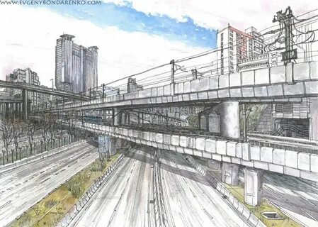 Индустриальный пейзаж городской пейзаж линейная перспектива
