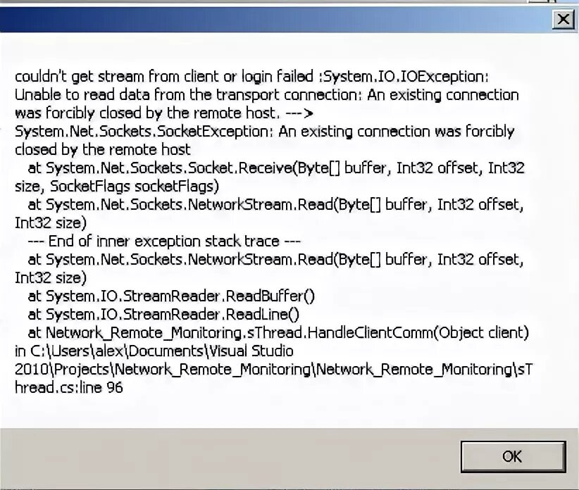 Host closed the connection. Unable to read data from the transport. Net.WEBEXCEPTION. SOCKETEXCEPTION 10061. The Remote host closed the connection.