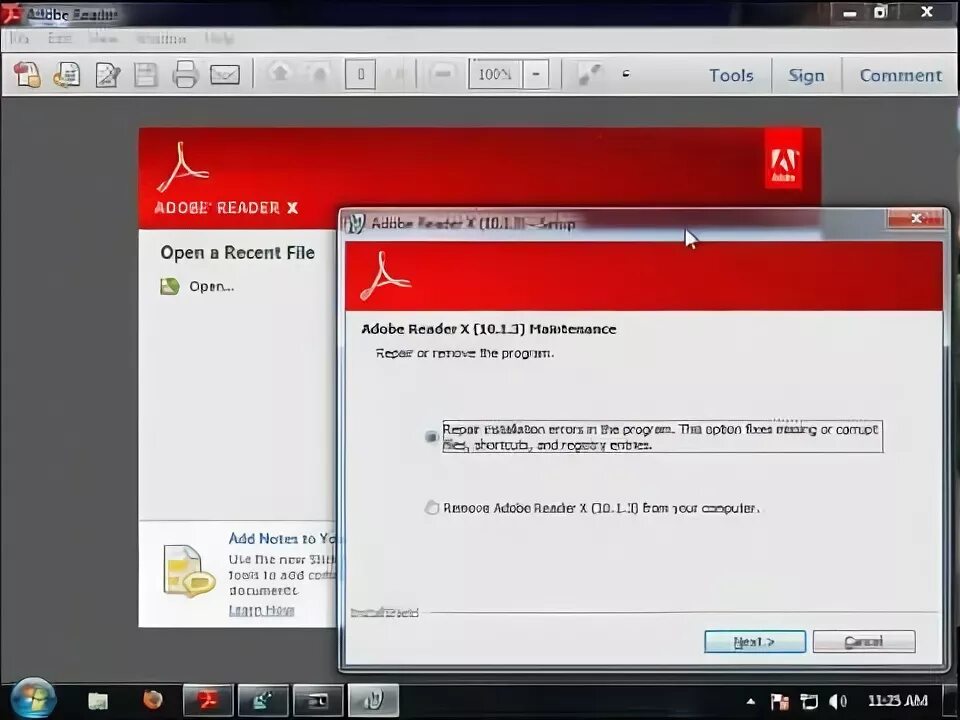 Как удалить файлы adobe. Adobe reader ошибка 1:1.