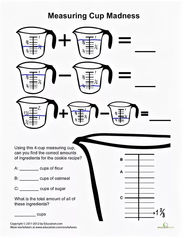 Measuring Cup. Cup Worksheet. Measuring Worksheets. Cooking fractions.