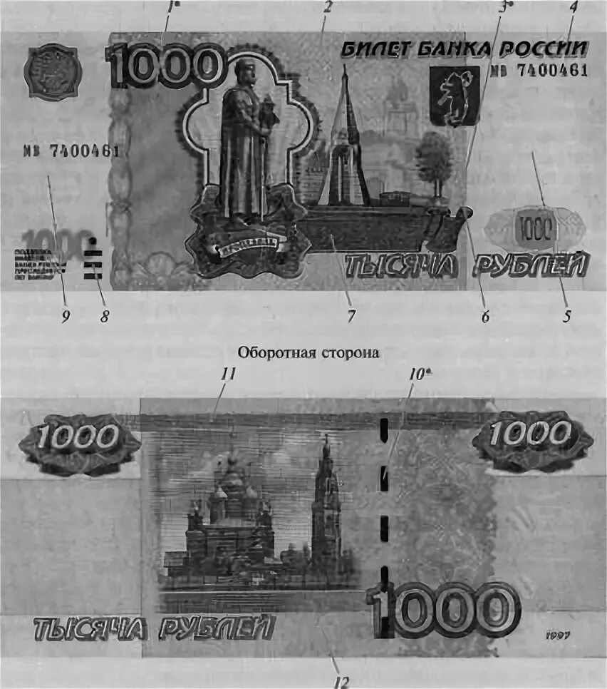 Купюра 1000 рублей старого образца 1997 признаки подлинности. Признаки подлинности 1000. Проверка купюр на подлинность 1000 рублей. Купюра 1000 рублей отличить подделку. Защитные знаки на 1000 купюре.