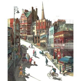 Painting of a street in Hampstead London Illustration by Liam O'Farrel...