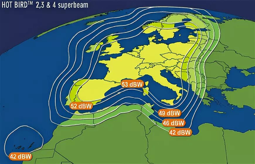 Hot bird. Покрытие спутника Hotbird 13 e.