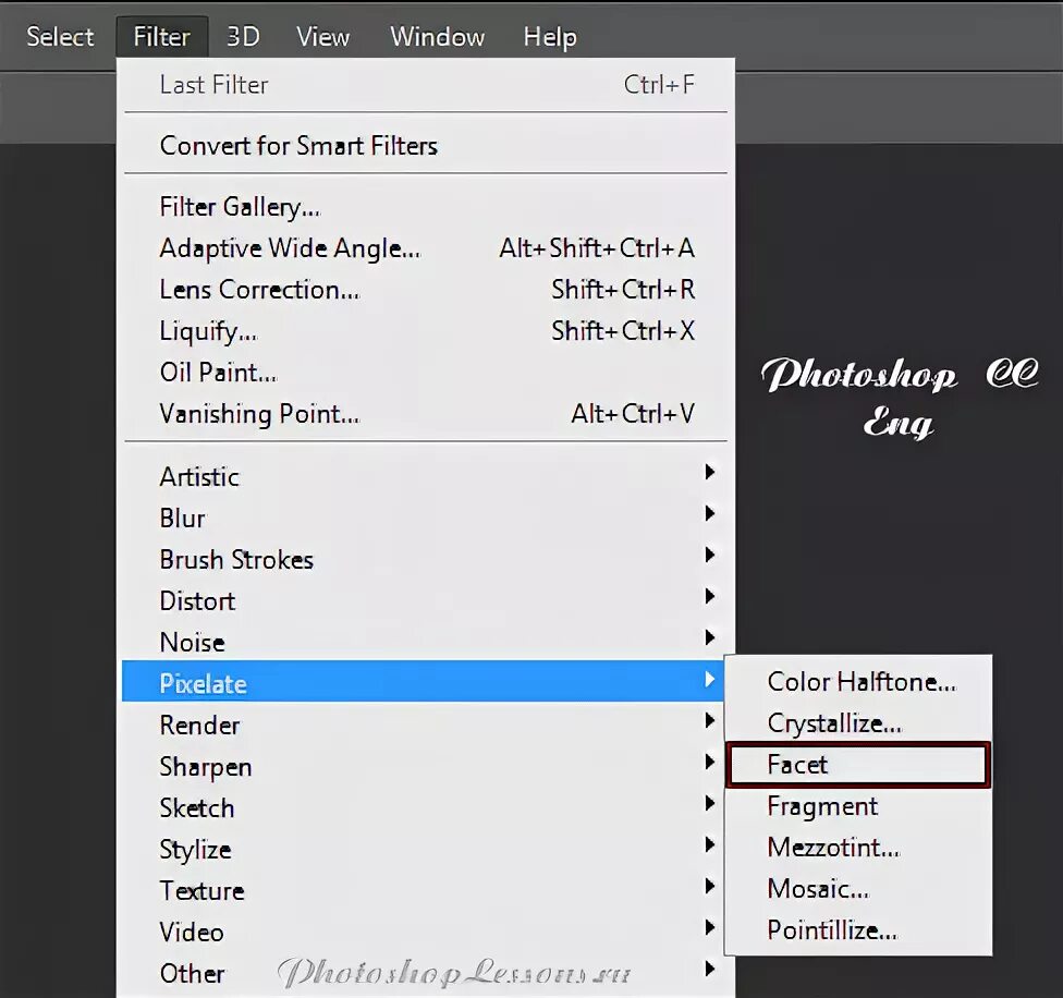 Фильтр ► Pixelate ► Color halftone. Фильтр Pixelate Crystallize. Фильтр Pixelate в фотошопе. Фасет в фотошопе. Facet перевод