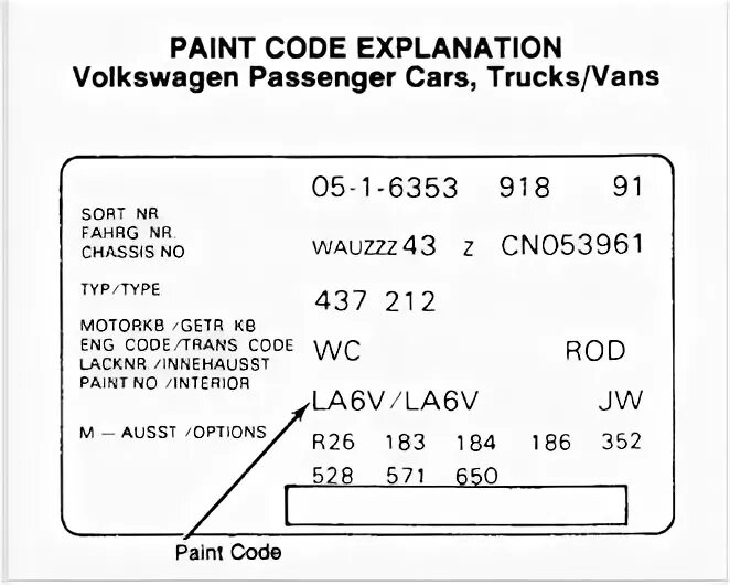 Фольксваген где код краски