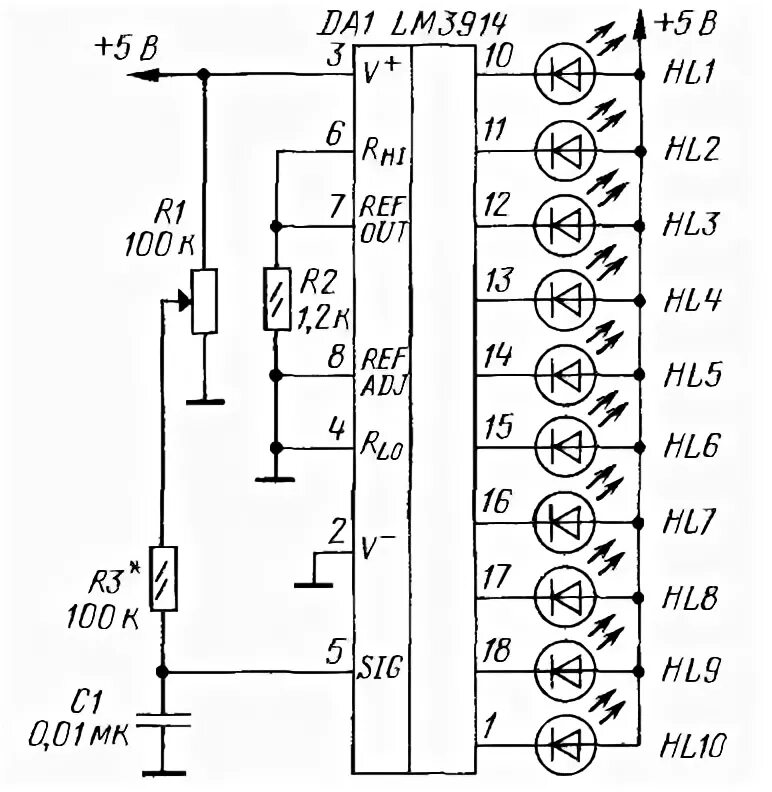 Lm3915 индикатор уровня сигнала схема. Светодиодный индикатор напряжения lm3914. Lm3914 схема включения индикатор напряжения. Схема индикатора уровня сигнала на lm3915 схема. Схема светодиодного индикатора