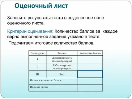 Оценочный лист