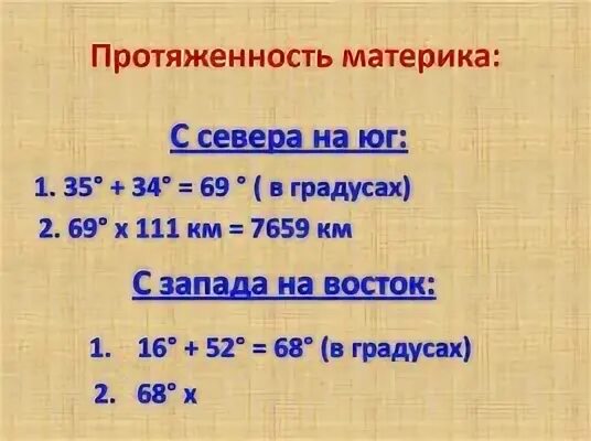 Протяженность с севера на юг в градусах