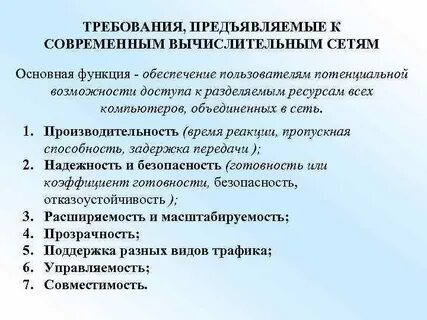 Требования к современным сетям
