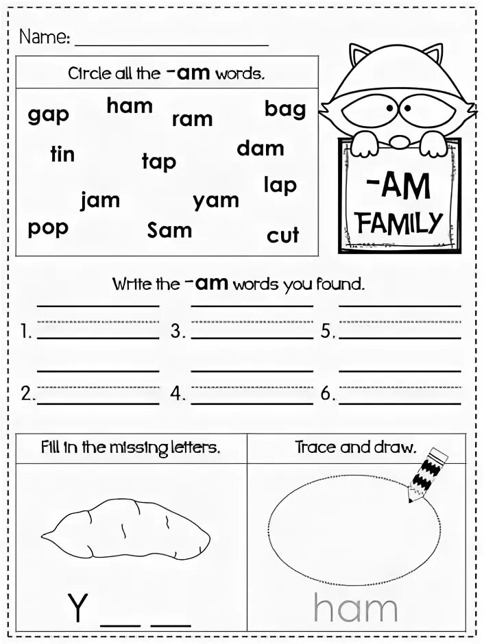 Words worksheets for kids. Cvc words worksheets. Cvc family words. Am family words. Am word family worksheet.