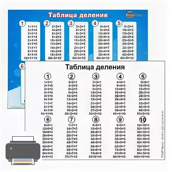 Распечатать таблицу деления а4