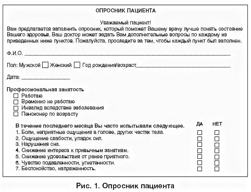 Анкетирование анамнез