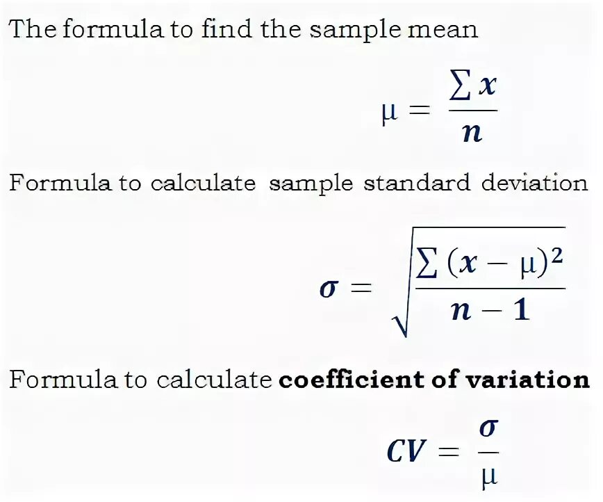 Sample mean. Формула variance. Coefficient of variation Formula. How to find Standard deviation. Coefficient of variation and Standard deviation.