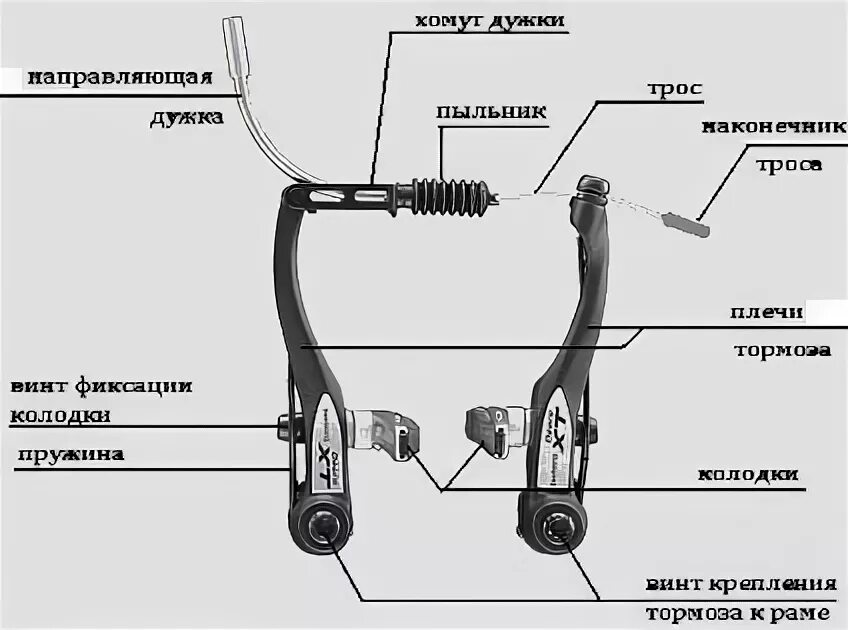 Как натянуть тормоза на велосипеде. Тормозная система велосипеда стелс схема. Тормоз велосипедный схема. Тормоза v-Brake схема.