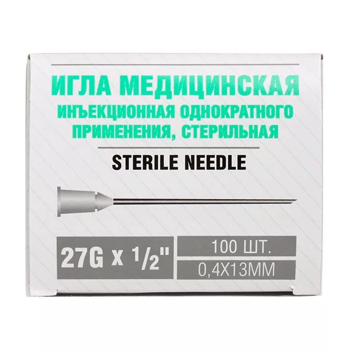 Игла инъекционная 27g x 1/2" (0,4 x 13 мм) Meso Ralle. Игла медицинская 21 g 1 1/2" (0,8мм x 40мм) , SF Medical. Игла Стерикан 27g уп. 0.4Х25мм №100. Иглы медицинские инъекционные SFM 0,4*13 мм 27g *1/2 RW (100 шт).