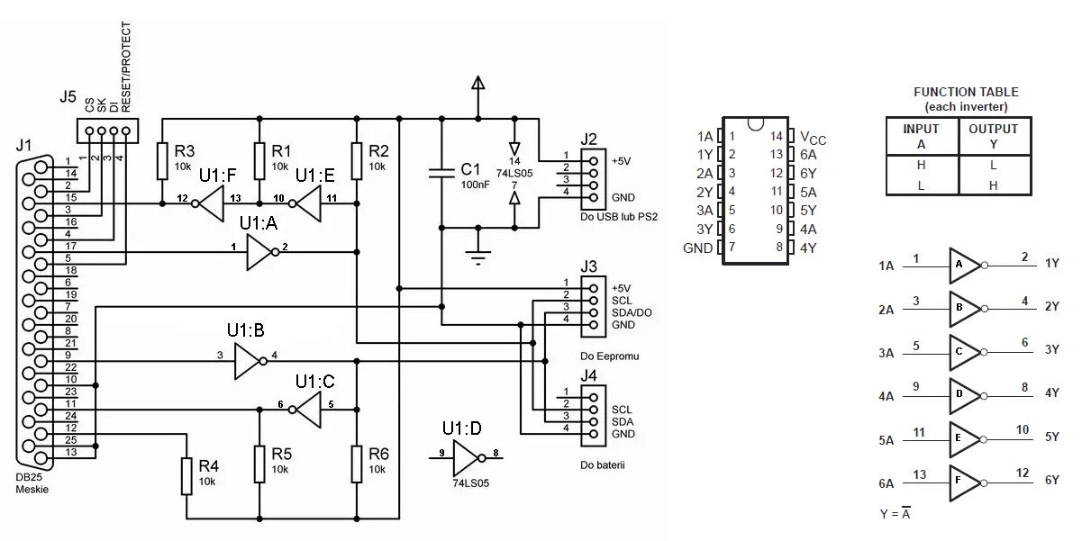 74ls05 программатор для АКБ ноутбука. Be2works адаптер схема. LPT i2c адаптер схема. LPT Philips i2c адаптер схема.