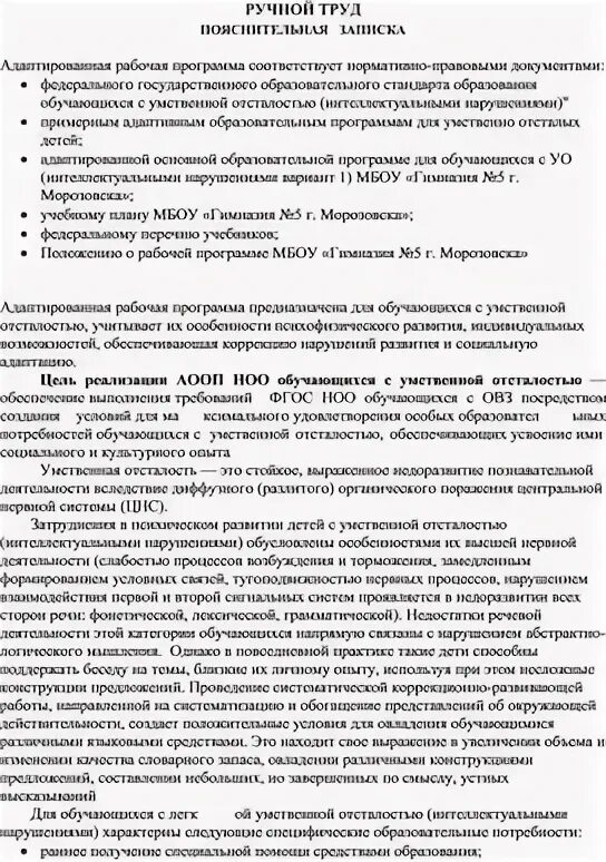 Адаптированная рабочая программа труд технология